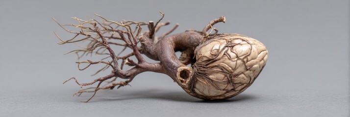Poster - Clay Brain Sculpture With Exposed Nerves Branching Outward in a Minimalist Setting