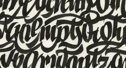 Poster - Handwritten Abstract Calligraphy Pattern with Black Ink Strokes on White Surface Perfect for Background