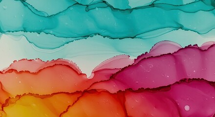 Poster - Vibrant Abstract Ink Painting Ocean Waves Colorful Landscape Scenic Artwork Backgrounds Liquid Texture Design Creative