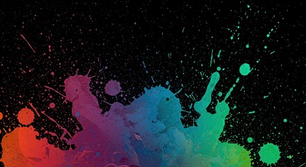 Poster - Vibrant Splashes of Watercolor Paint on Black Canvas Artistic Expression and Creative Background Inspiration