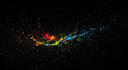 Poster - Colorful Paint Splash on Black Background Abstract Artistic Explosion Graphic Design Element Backdrop Isolated