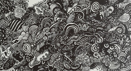 Poster - Monochrome Abstract Art Composed of Organic Elements Suggesting Natural Forms and Patterns for Decorative Purposes