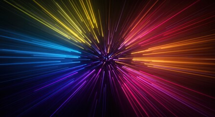 Poster - Vibrant Light Streaks Abstract Background with Motion Effect, Energetic Burst of Colorful Light Explosion