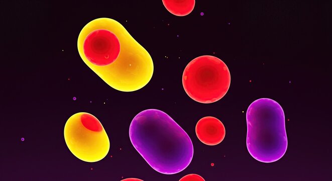 Colorful Abstract Blob Shapes Floating Against Dark Background with Playful and Artistic Design Concept