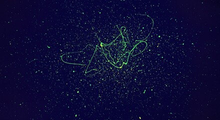 Poster - Glowing Digital Particles and Abstract Network Connections Representing Data Transfer and Cybersecurity Solutions Illustration Showing Technology