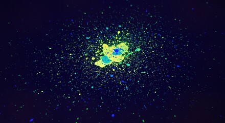 Poster - Abstract Glowing Paint Splatter Art: Neon Colors, Fluid Dynamics, Experimental Design, Black Background