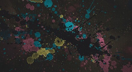 Poster - Abstract Splatter Art on Dark Surface Expressing Creativity and Artistic Energy With Colorful Mess