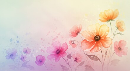 Poster - Watercolor Flower Illustration with Romantic Background and Soft Floral Design for Spring Summer Decoration Concept