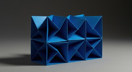 Poster - Geometric Folding Art Forms Blue Origamic Architecture Origami Geometric Structure Modular Design Artistic Construction Minimalist Aesthetic