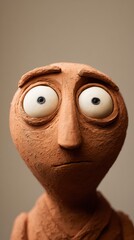 Poster - Clay Character With Wide Eyes Expressing Emotions Against a Minimal Background, Showcasing Artistry in Design and Craftsmanship
