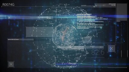 Poster - Dark interface starting globe rotating while nodes lighting numeric readouts climbing showing load