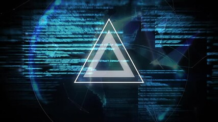 Poster - Interface opening causing ring rising, code streaming globe fading, triangle forming and merging