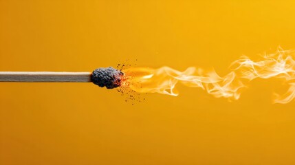 Aufkleber - Burning Fuse in Motion Creates Smoke Against a Vibrant Yellow Backdrop Highlighting the Energy of Combustion and Transformation