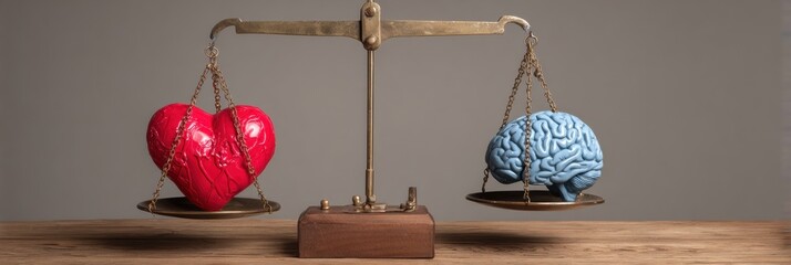 Aufkleber - Balance Scale Weighing Heart and Brain Representing Emotions and Intellect in a Symbolic Display