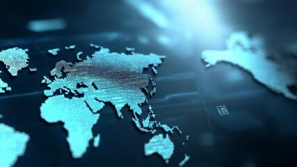 Poster - Global Blueprint: An evocative digital depiction of Earth, emphasizing interconnectedness and innovation, symbolizing the vast scope of global networks, information flow and future aspirations.