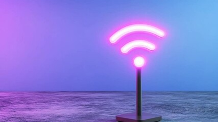 Poster - Neon Wifi signal illustration: A luminous neon wifi signal on a seamless gradient background, offering a visual representation of connectivity and digital communication.