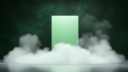 Fototapete - Emerald Enclosure in the Ether: An inviting, geometric emerald-green enclosure, enshrouded in a mystical cloudscape, embodies an aura of serene anticipation and conceptual creativity.