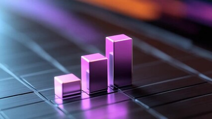 Poster - Ascending Bar Chart: Capturing the essence of progress and upward momentum, a sleek, metallic bar chart visualizes growth against a backdrop of modern tech, illuminating potential.