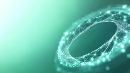 Poster - Abstract Networked Ring: A glowing network of interconnected nodes forms a circular structure against a soft green backdrop, symbolizing connectivity, data flow, and technological advancement.