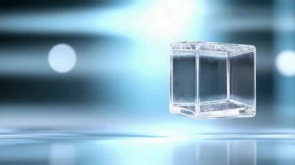 Poster - Transparent Cube's Illusion: A meticulously crafted transparent cube, seemingly suspended in mid-air against a softly blurred, ethereal backdrop. Showcasing purity and modern design aesthetics.