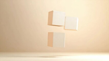Aufkleber - Floating Geometric Forms: Three minimalist geometric cubes float in a soft, warm light, a modern, abstract composition ideal for minimalist design.