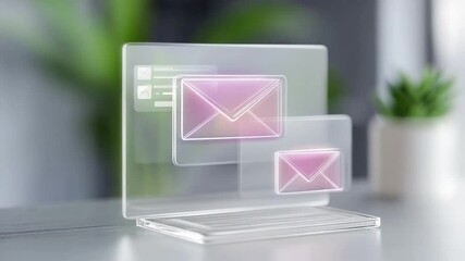 Aufkleber - Digital Mail Visualization: A futuristic composition presenting an interactive digital email with transparent overlays and sleek aesthetic design. It evokes modernity and effective communication.