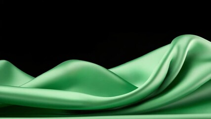 Poster - Emerald Fabric: Elegant and flowing, the soft, green silk creates a captivating display against a contrasting black background, showcasing a luxurious texture. 