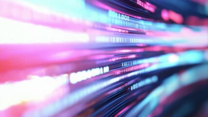 Poster - Digital Stream: Abstract streaks of vibrant pink and blue light, resembling flowing data streams or digital code, create a dynamic and energetic visual.