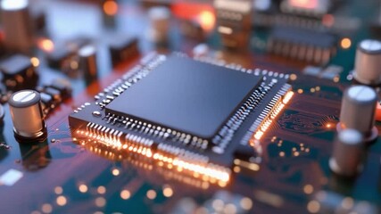 Poster - Circuit Board Close-up: A highly detailed image showcases a complex computer processor embedded on a circuit board, hinting at the inner workings of technology.