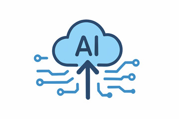 Fototapete - Illustration of a blue cloud with ai text and an arrow pointing up with circuit board connections