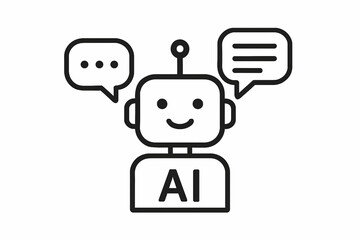Leinwandbilder - A simple line art illustration of a robot with speech bubbles on a white background in vector style
