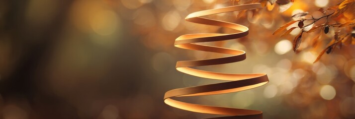 Poster - Abstract Autumn Ribbon Spiraling Into Awareness Symbols Among Golden Leaves and Soft, Warm Light in an Outdoor Setting