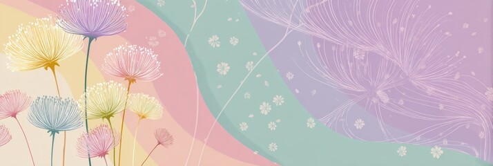 Aufkleber - Calming Pastel Design Featuring Subtle Nerve Patterns and Delicate Floral Elements in Soothing Colors
