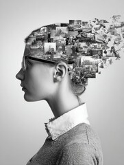 Aufkleber - Cognitive Distortions and Reframing Techniques Illustrated Through a Creative Representation of a Thoughtful Woman
