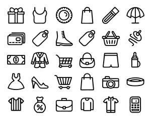Poster - E commerce line art icon set for online stores isolated on transparent background