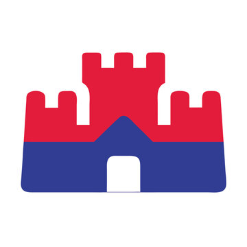 Red And Blue Stylized Castle Icon Bastille Day French National Colors Graphic Design Element