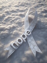 Aufkleber - Evocative 3D Ribbon Depicting Hope Against a Serene Cloudy Backdrop Expressing Inspiration and Positivity