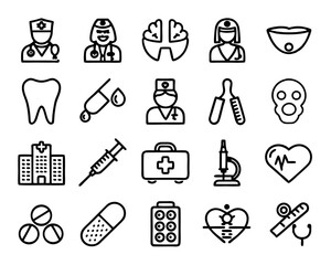 Poster - Editable stroke healthcare line icons set isolated on transparent background