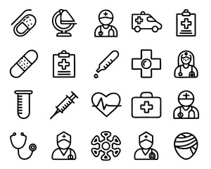 Poster - Editable healthcare line icons set isolated on transparent background