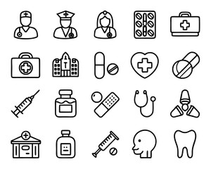 Poster - Collection of editable healthcare line icons isolated on transparent background