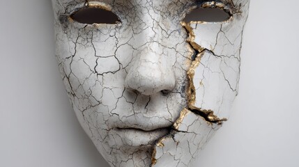 Aufkleber - Porcelain Face With Intricate Cracks and a Lightning Design Against an Empty Background