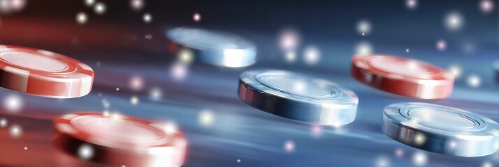 Poster - Animated Tokens Spin Across a Colorful Background With Motion Blur and Sparkles, Creating a Vibrant Display of Movement and Energy in a Digital Setting