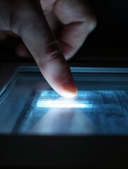 Aufkleber - Digital Scratch Card Glowing Brightly Under Finger Swipe, Revealing Details in a Darkened Setting for an Engaging User Experience