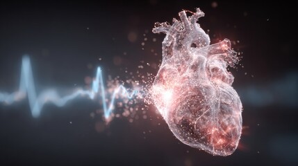 Aufkleber - Abstract Glowing Heart Racing With Betting Pulse Graph and Open Upper Space for Creativity and Imagination
