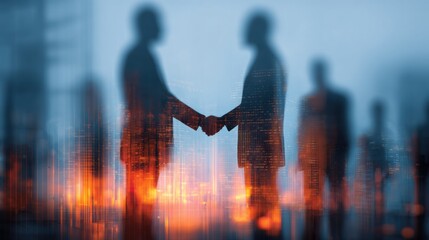 Poster - Business Professionals Engaging in Handshake Over a Glowing Deal Board in a Modern Office
