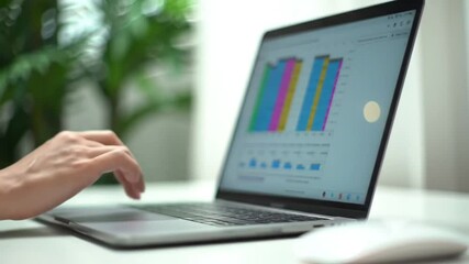Poster - Hands Using Laptop with Colorful Bar Graphs