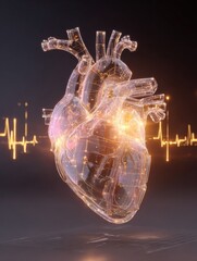 Aufkleber - Glowing Abstract Heart Racing With Vibrant Pulse Graph in a Vast Upper Space