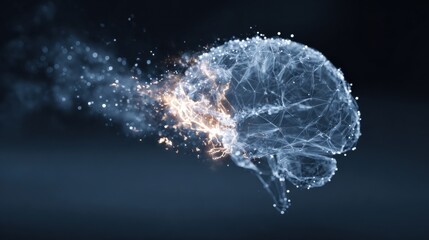 Aufkleber - Digital Brain Igniting With Vibrant Energy in a Clean Cyber Blue Environment, Representing Advanced Technology and Creativity