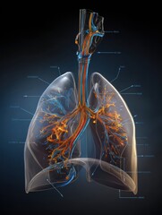Aufkleber - Detailed Anatomical Diagram of Lungs Highlighting Airflow Pathways and Respiratory Structures as Seen in a Medical Setting