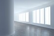 © vectorfusionart - White cylindrical column is standing in flat design empty hall with tall windows and hardwood floor